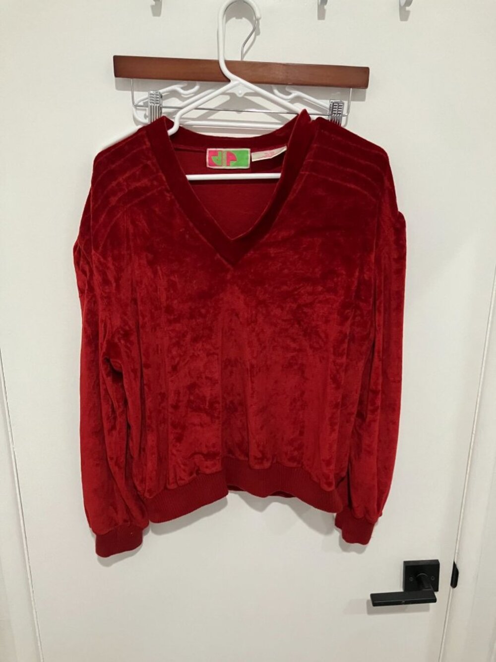 VTG 1980's JP Collection Women's Velour V-Neck Sweater, Red, Size 2X